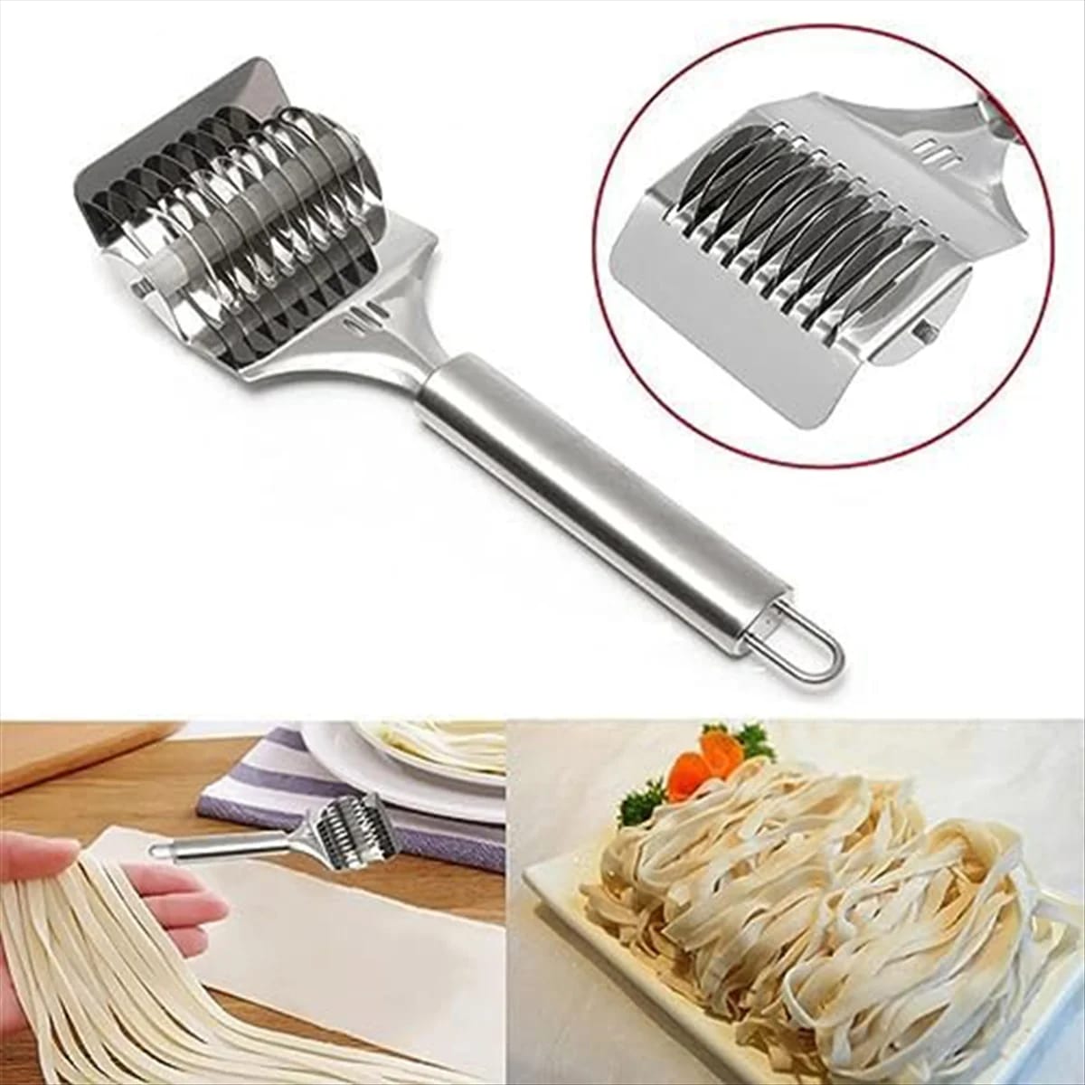High Grade Stainless Steel Noodle Lattice Roller Dough Cutter for Kitchen Cooking Tools